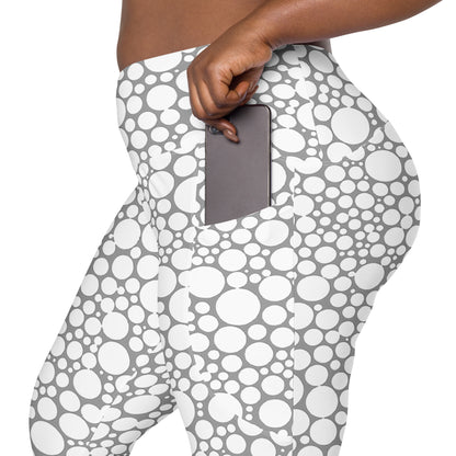 High-Waisted Pocket Leggings - White Dots on Gray