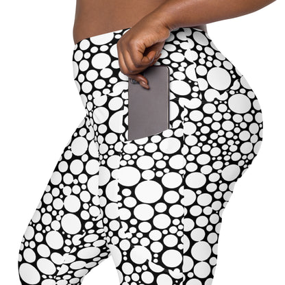 High-Waisted Pocket Leggings - White Dots on Black