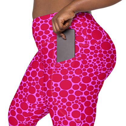 High-Waisted Pocket Leggings - Red Dots on Pink