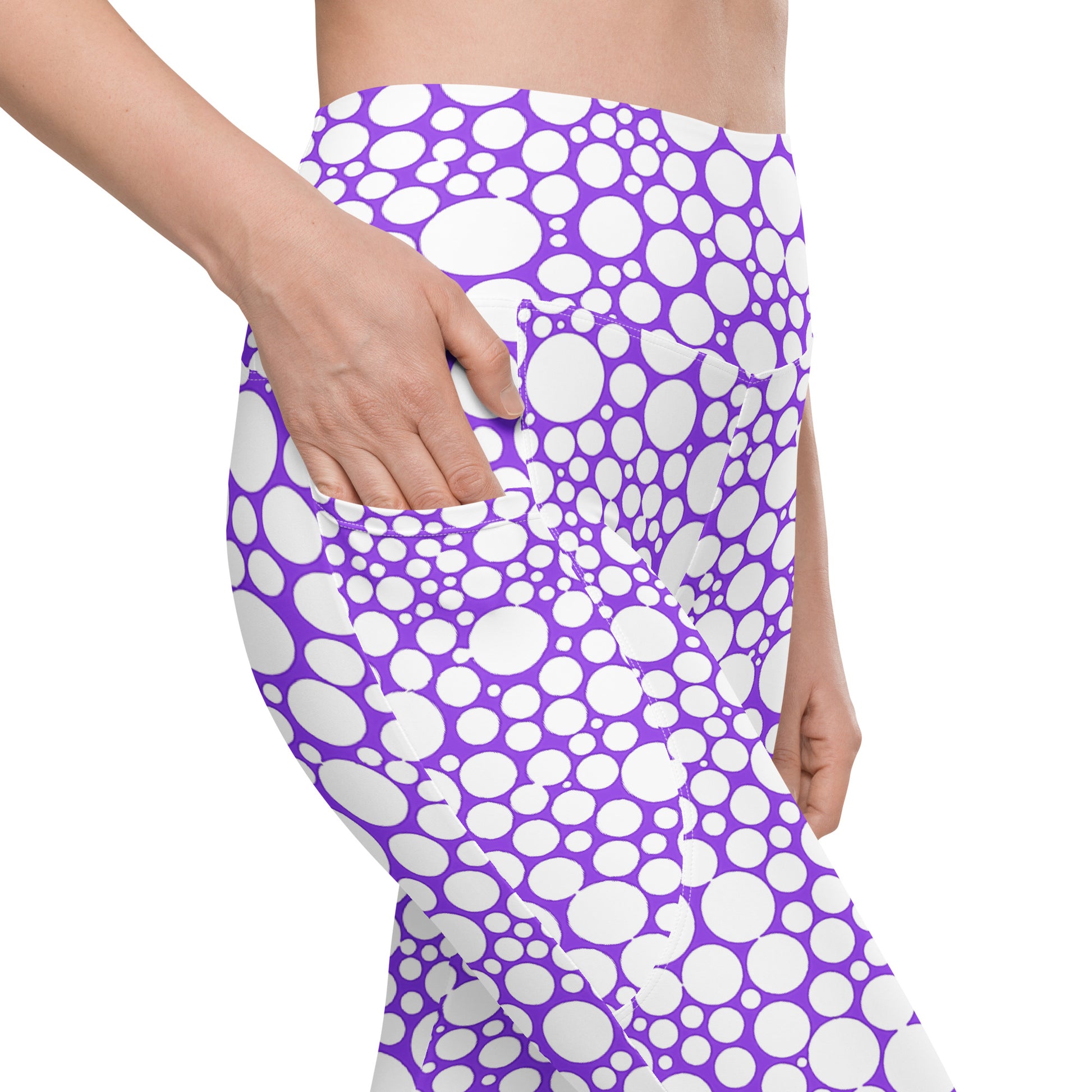 High-Waisted Pocket Leggings - White Dots on Purple