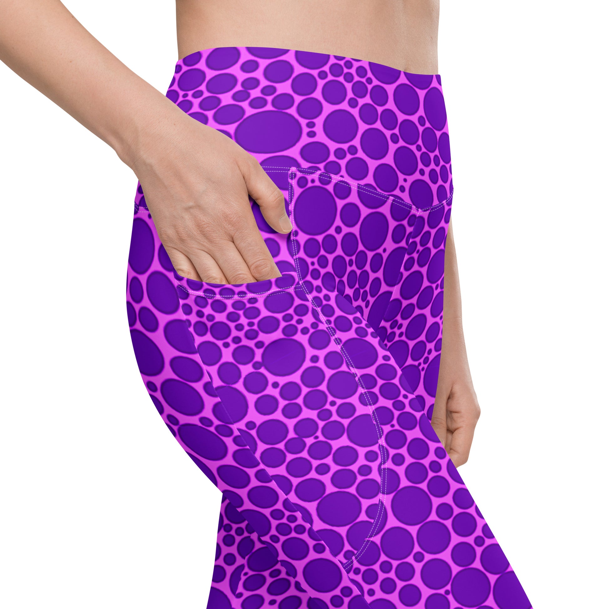 High-Waisted Pocket Leggings - Purple Dots on Pink