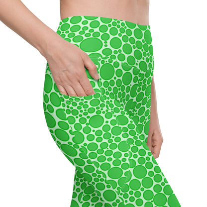 High-Waisted Pocket Leggings - Green Dots on Neon Green