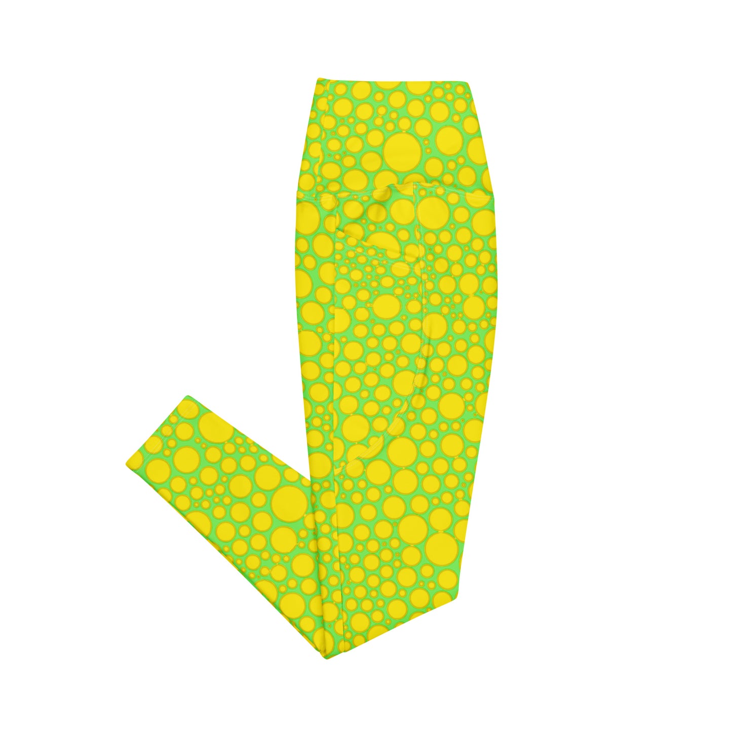 High-Waisted Pocket Leggings - Yellow Dots on Green