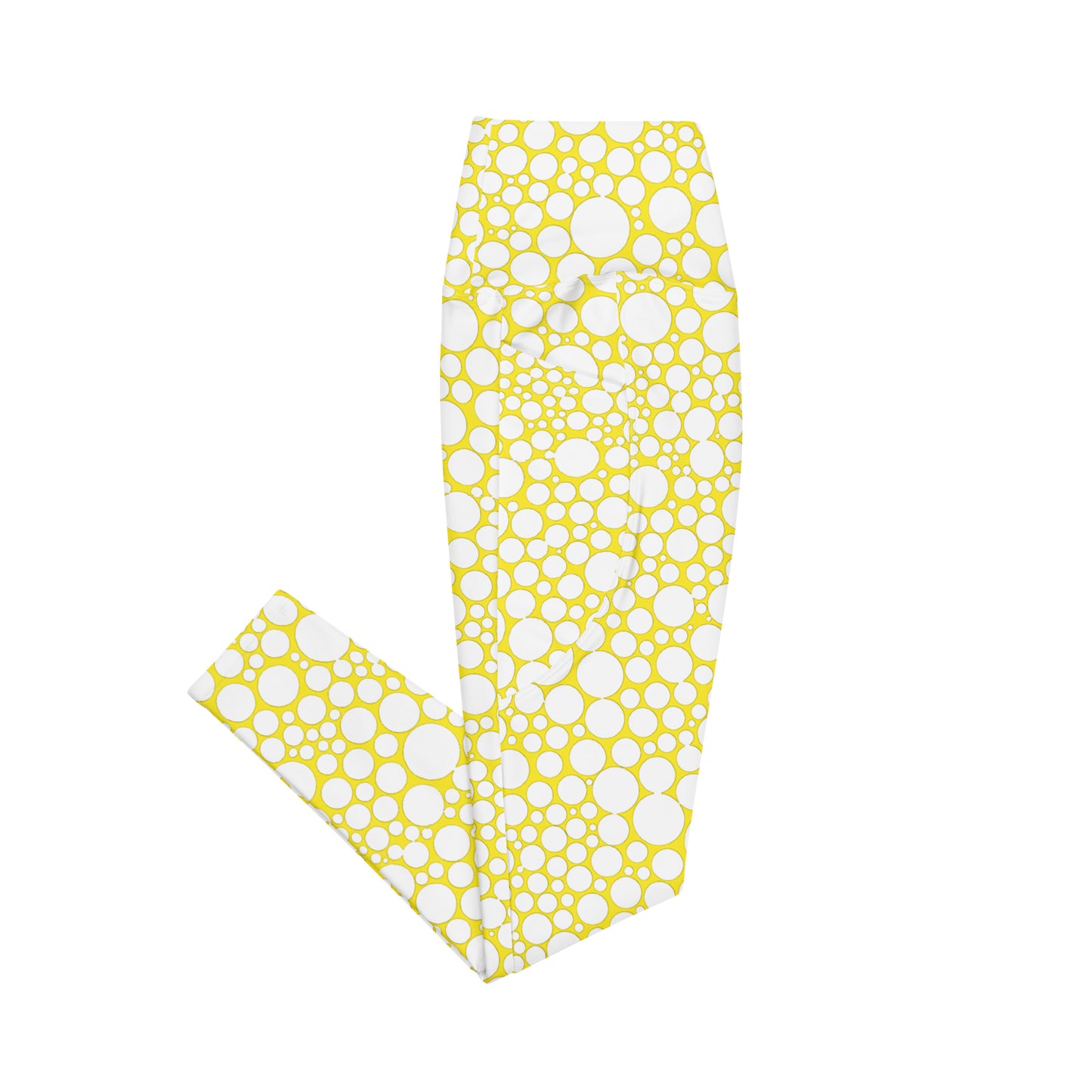 High-Waisted Pocket Leggings - White Dots on Yellow