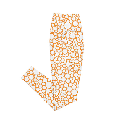 High-Waisted Pocket Leggings - White Dots on Orange