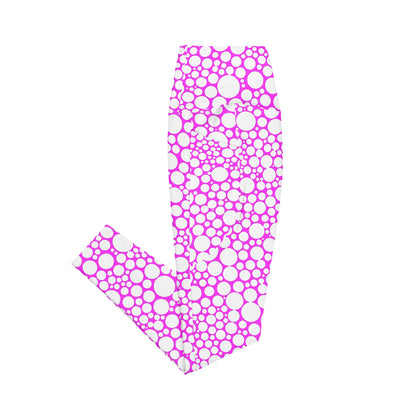 High-Waisted Pocket Leggings - White Dots on Fuchsia