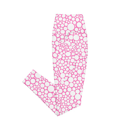 High-Waisted Pocket Leggings - White Dots on Bubblegum