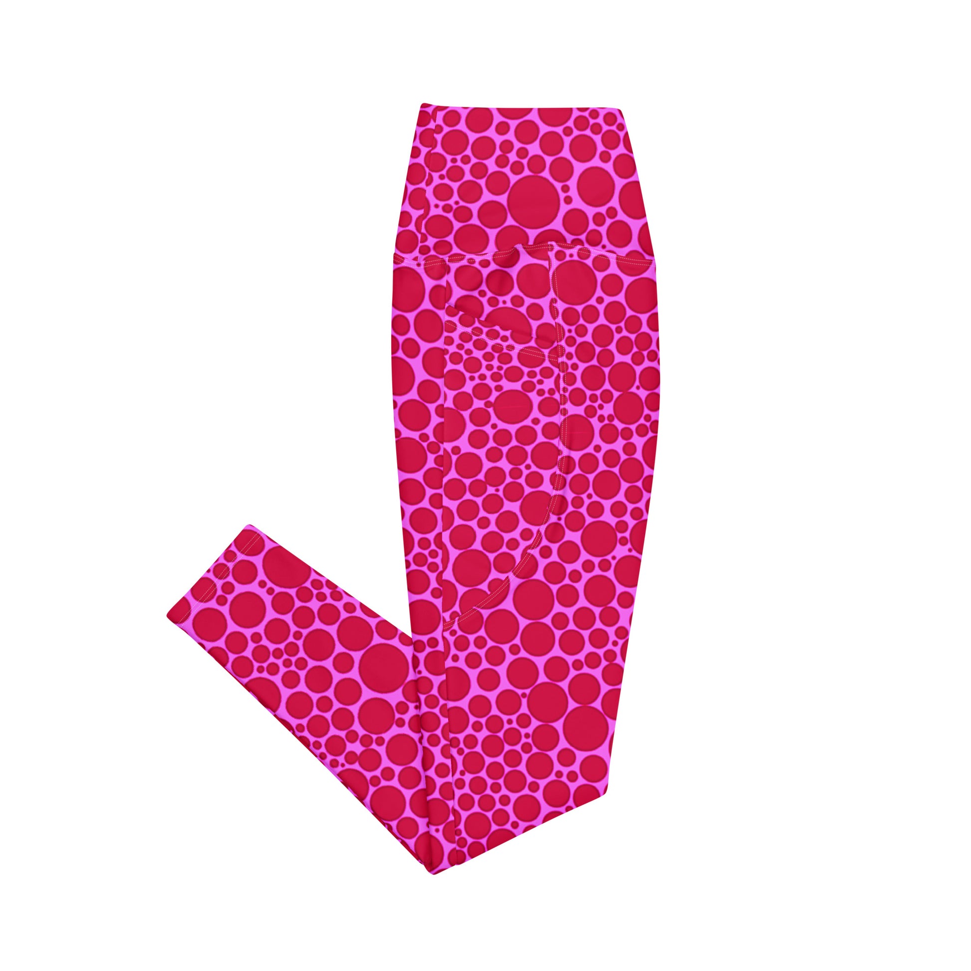 High-Waisted Pocket Leggings - Red Dots on Pink