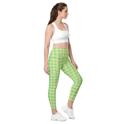 High-Waisted Pocket Leggings - Green & Yellow