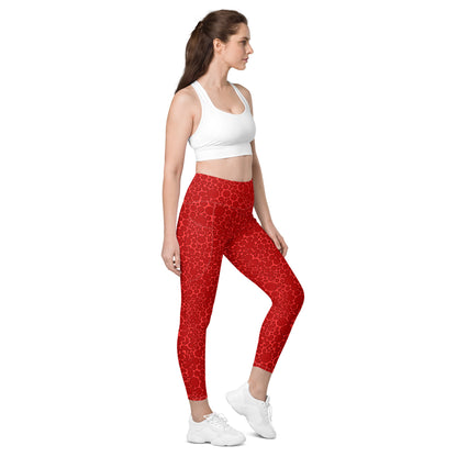 High-Waisted Pocket Leggings - Dark Red Dots on Bright Red