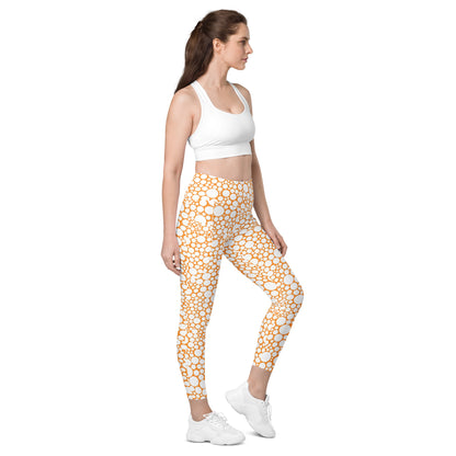 High-Waisted Pocket Leggings - White Dots on Orange