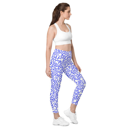 High-Waisted Pocket Leggings - White Dots on Midnight Blue