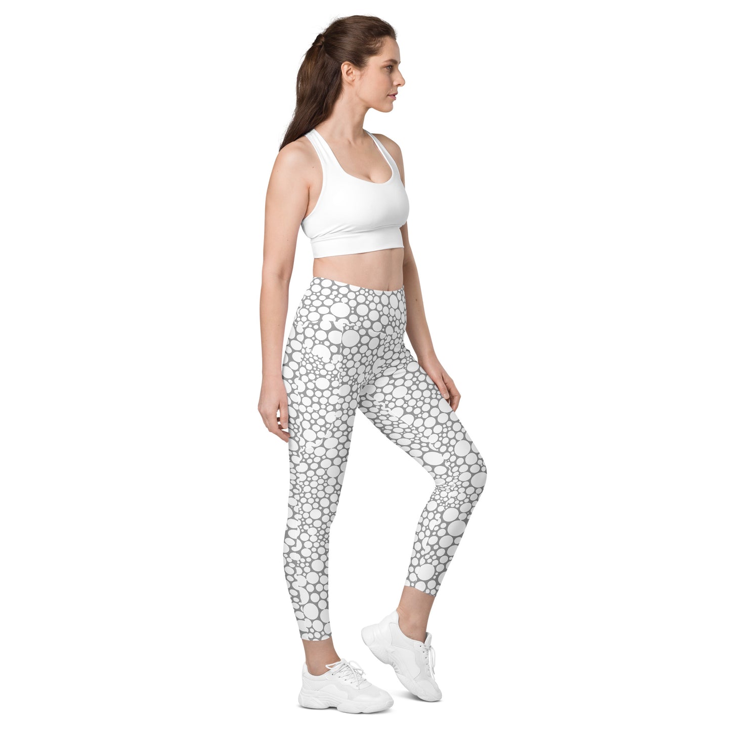 High-Waisted Pocket Leggings - White Dots on Gray