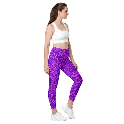 High-Waisted Pocket Leggings - Purple Dots on Pink