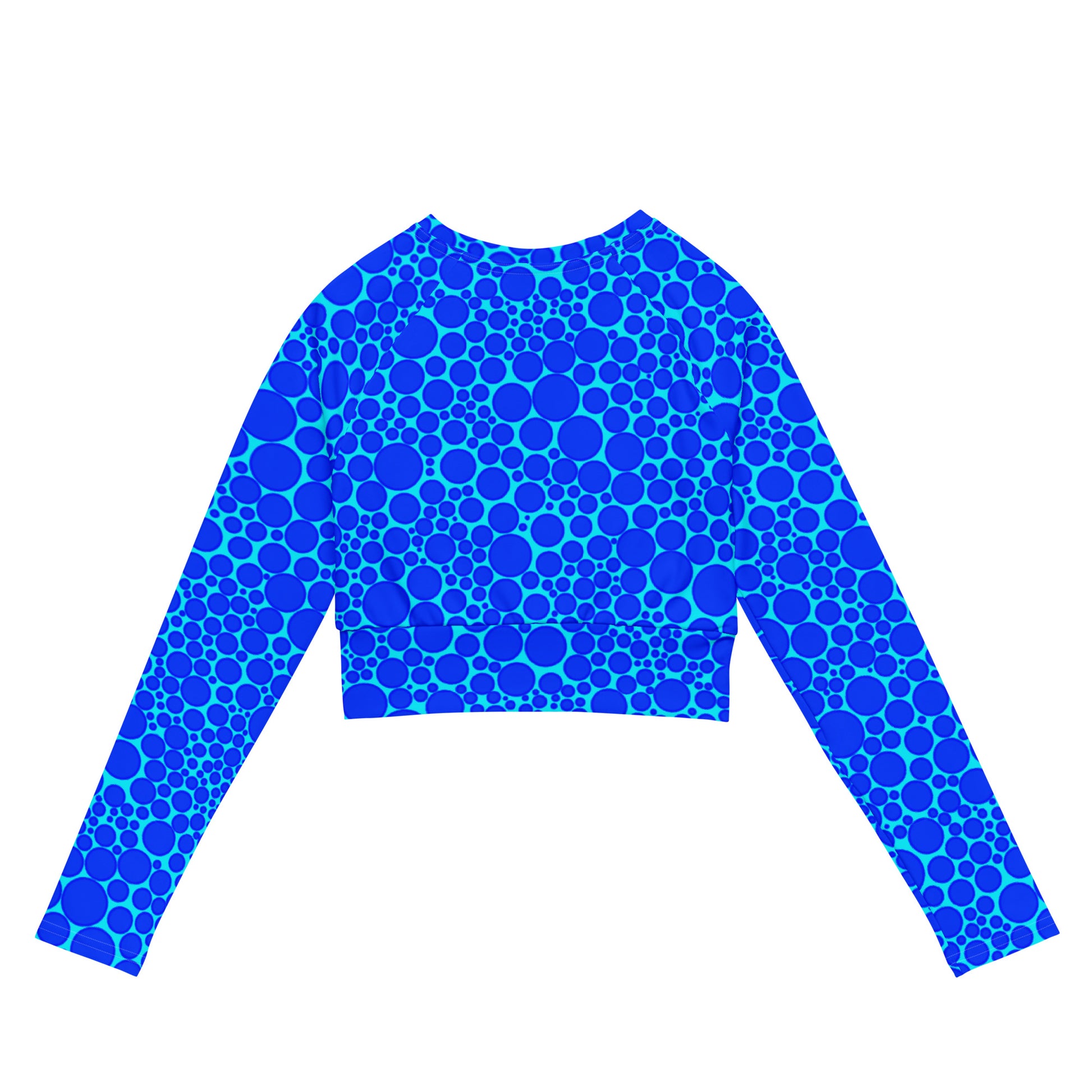 Women's Long-Sleeve Crop Top - Blue Dots on Electric Blue