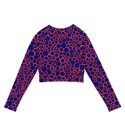 Women's Long-Sleeve Crop Top - Navy Blue Dots on Orange