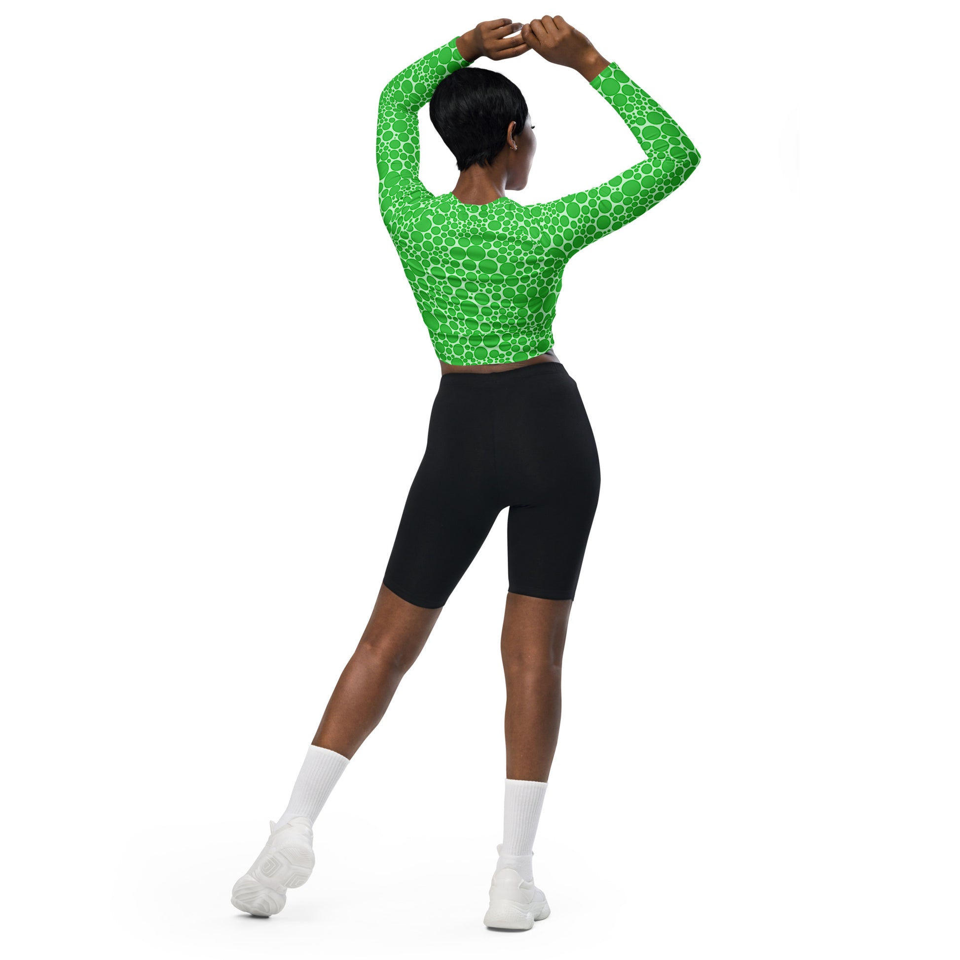 Women's Long-Sleeve Crop Top - Green Dots on Neon Green