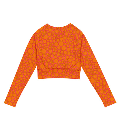 Women's Long-Sleeve Crop Top - Orange Dots on Pink