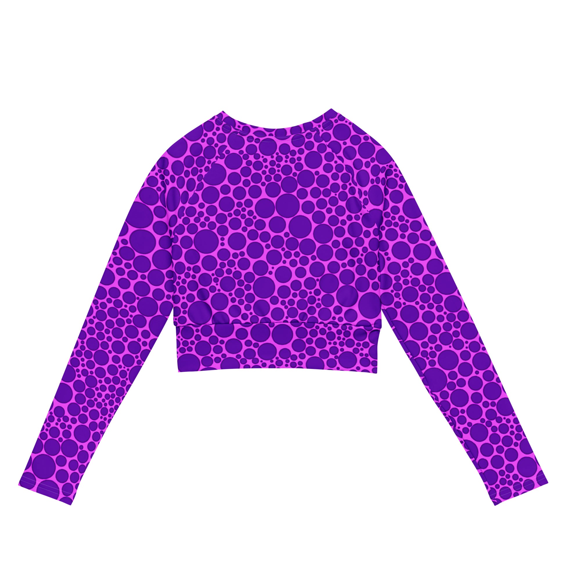 Women's Long-Sleeve Crop Top - Purple Dots on Pink