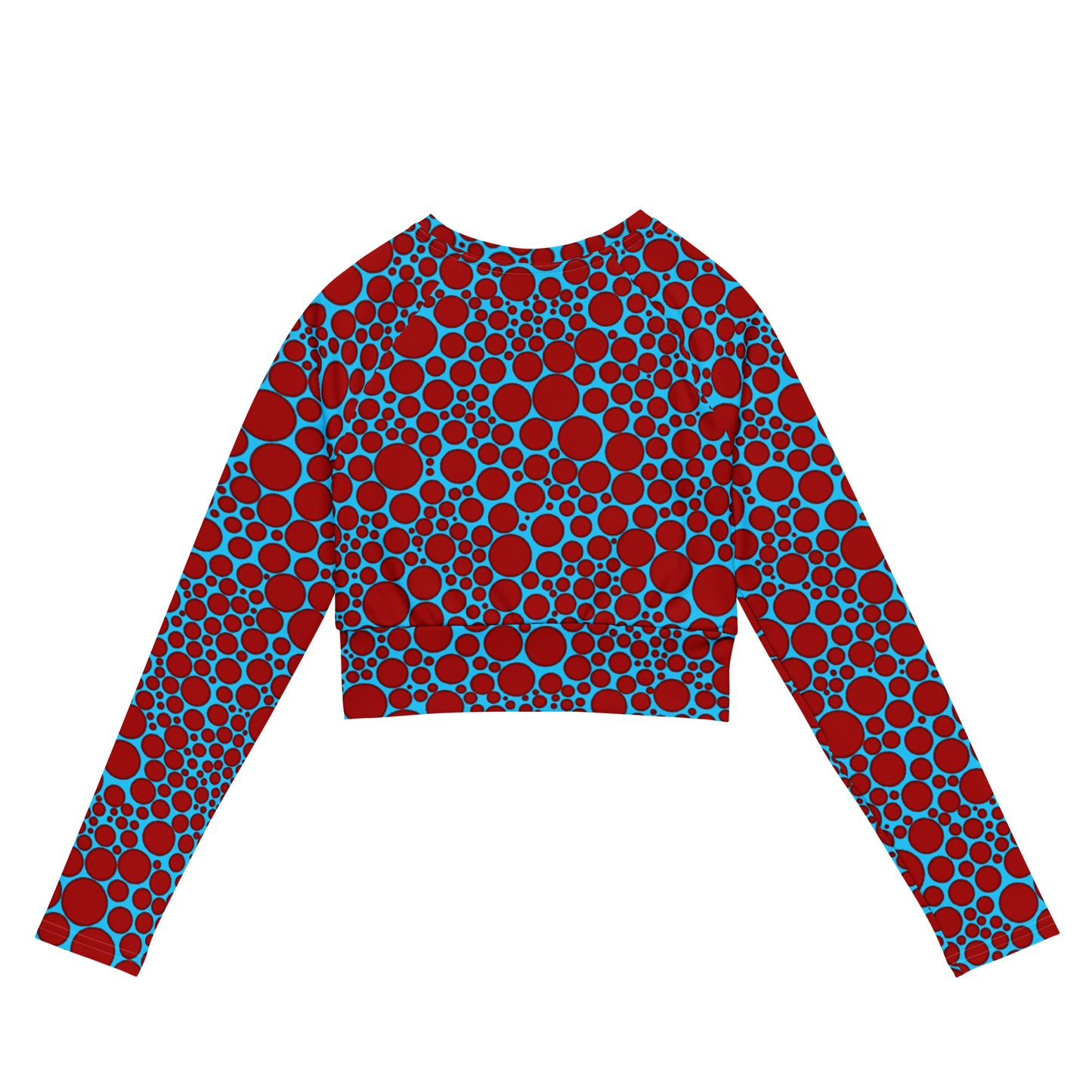 Women's Long-Sleeve Crop Top - Red Dots on Blue