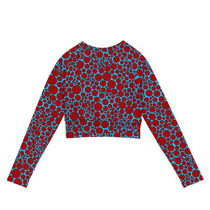 Women's Long-Sleeve Crop Top - Red Dots on Blue