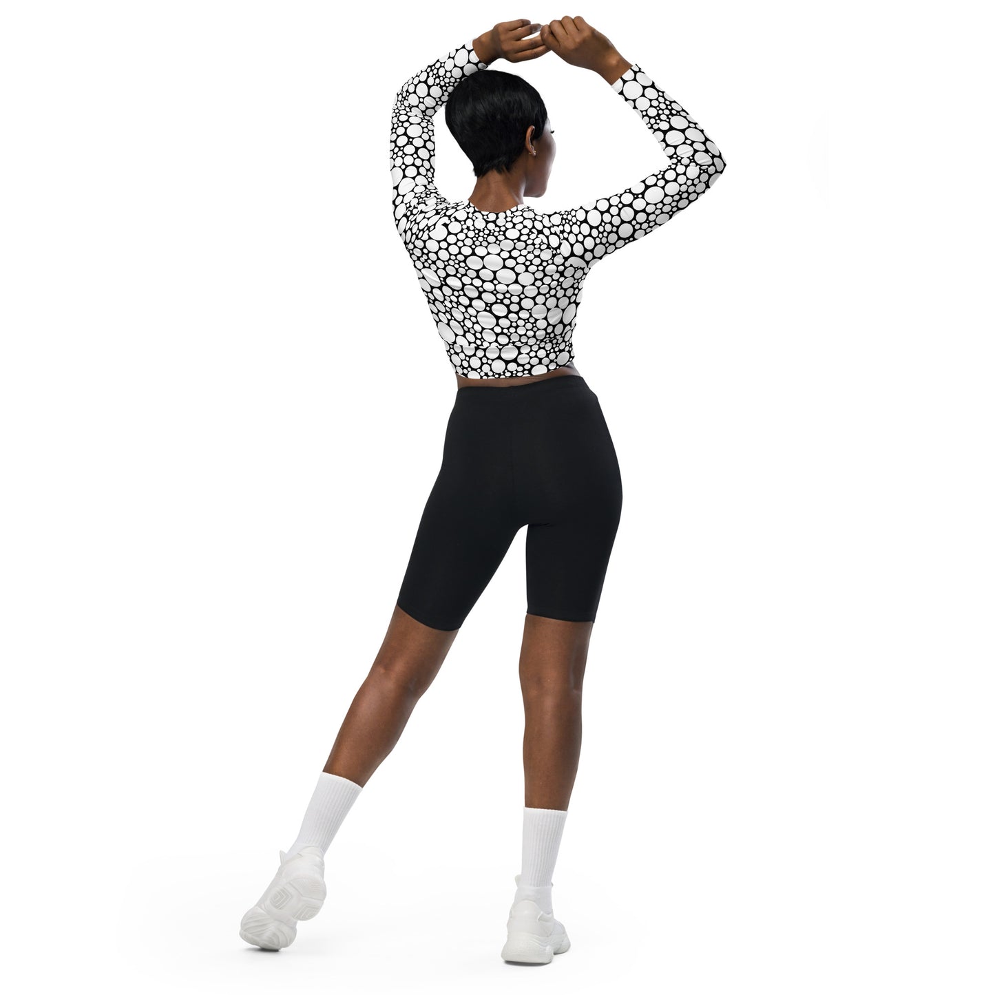 Women's Long-Sleeve Crop Top - White Dots on Black