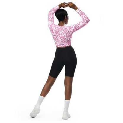 Women's Long-Sleeve Crop Top - White Dots on Bubblegum