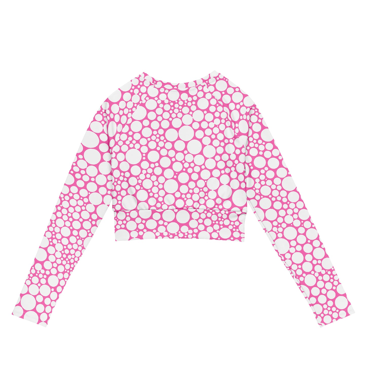 Women's Long-Sleeve Crop Top - White Dots on Bubblegum