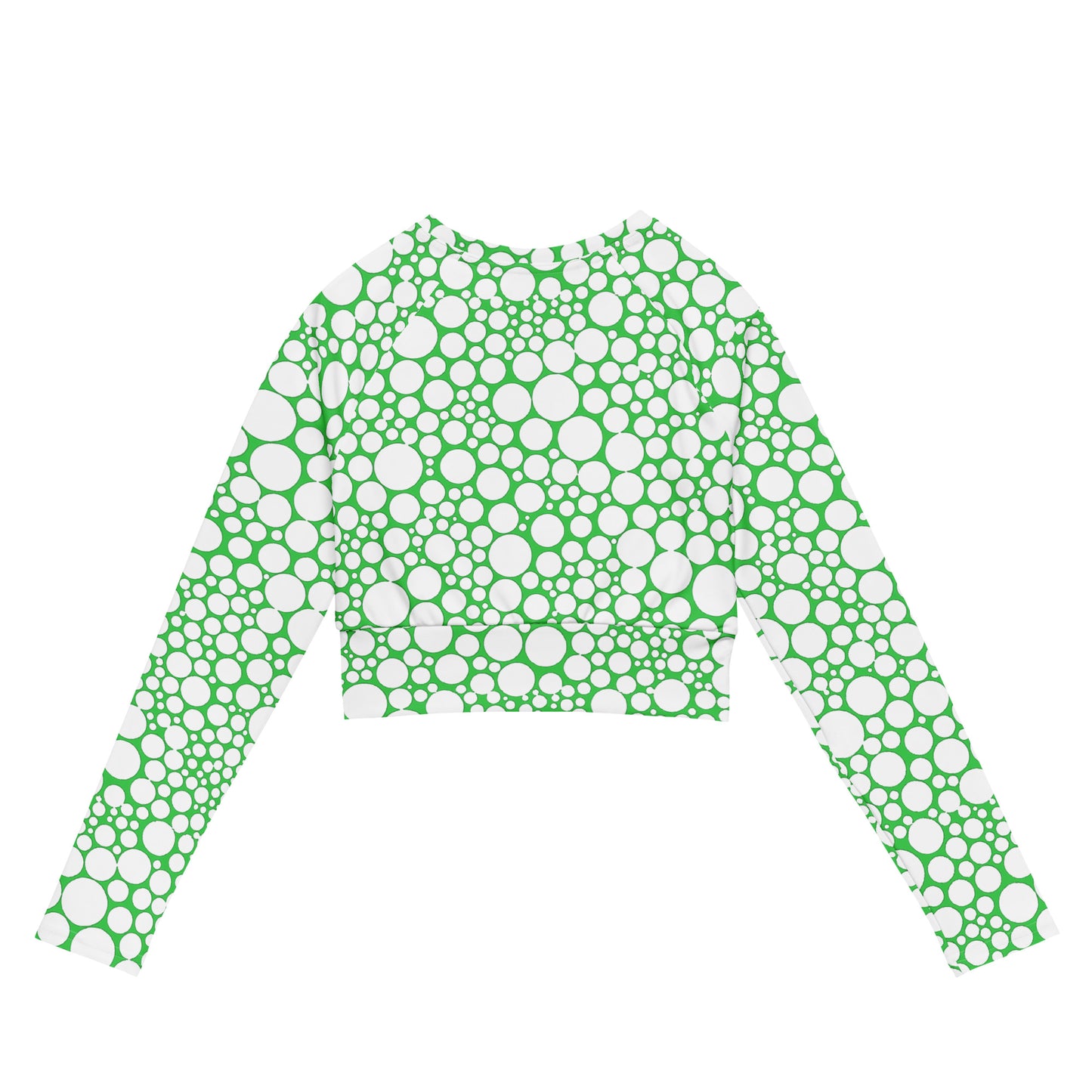 Women's Long-Sleeve Crop Top - White Dots on Forest Green