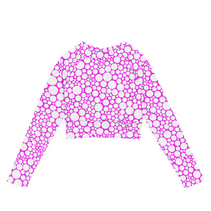 Women's Long-Sleeve Crop Top - White Dots on Fuchsia