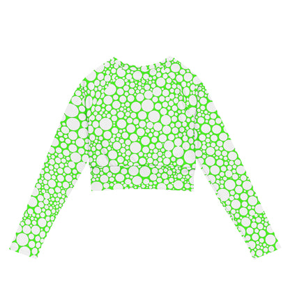 Women's Long-Sleeve Crop Top - White Dots on Neon Green