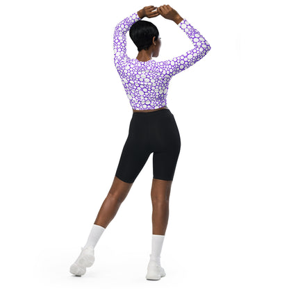 Women's Long-Sleeve Crop Top - White Dots on Purple