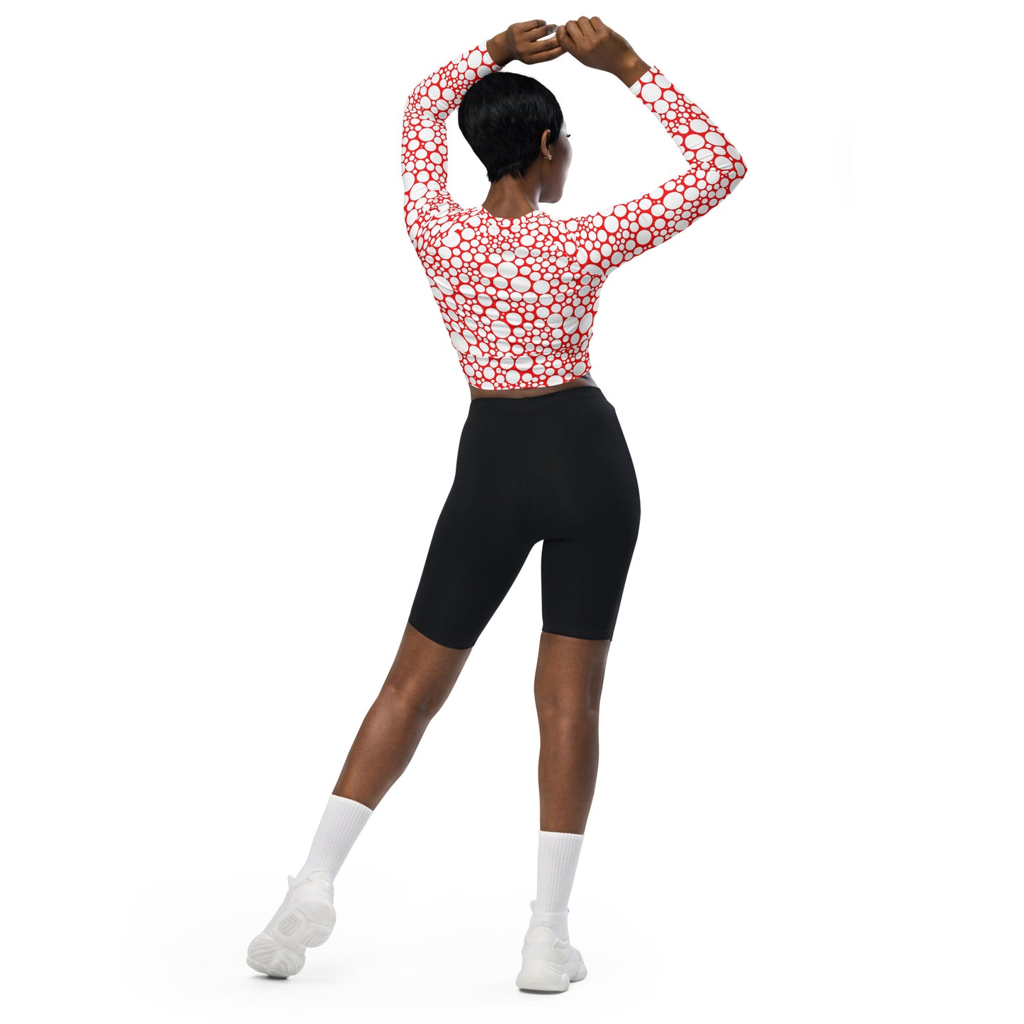 Women's Long-Sleeve Crop Top - White Dots on Red