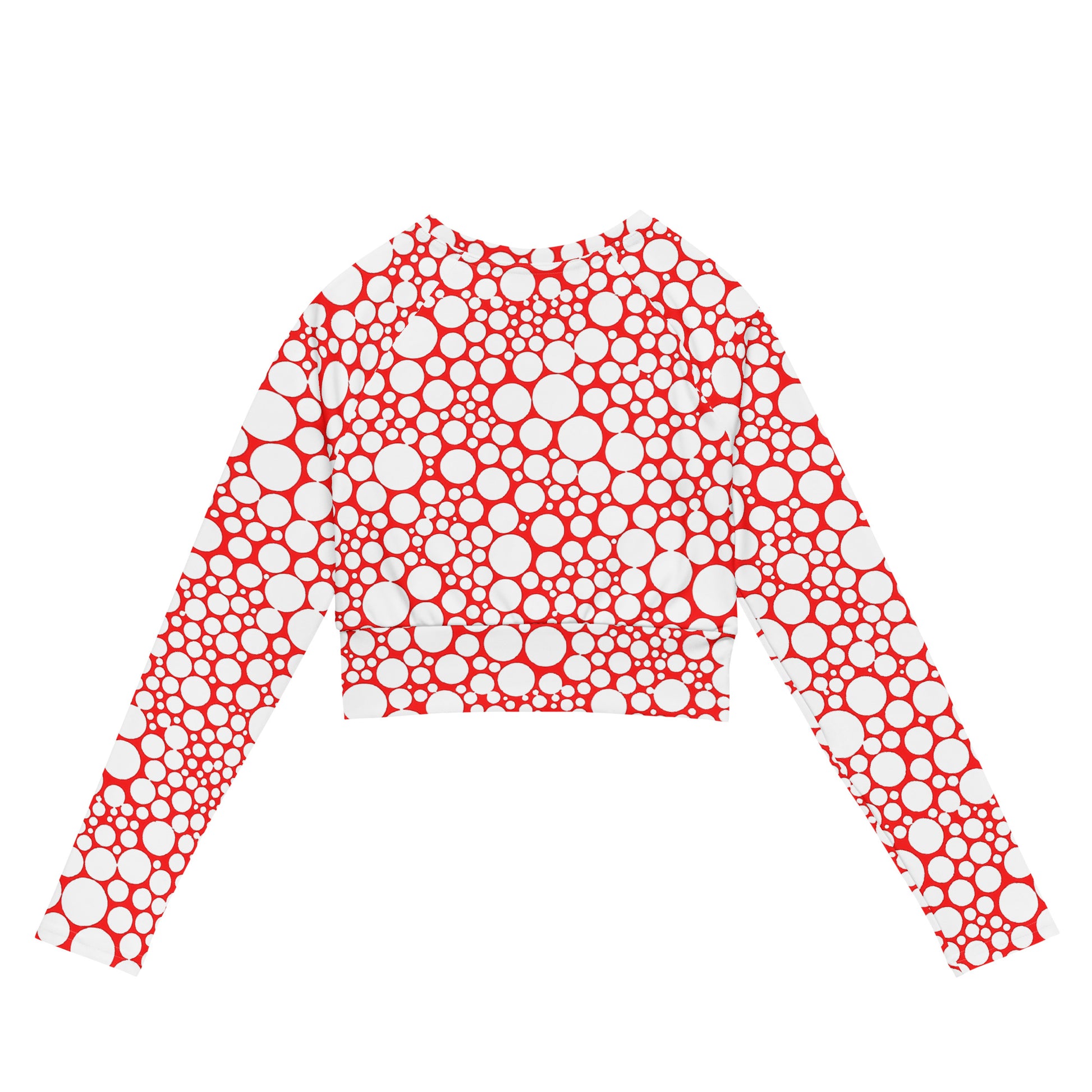 Women's Long-Sleeve Crop Top - White Dots on Red