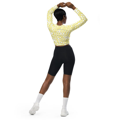 Women's Long-Sleeve Crop Top - White Dots on Yellow