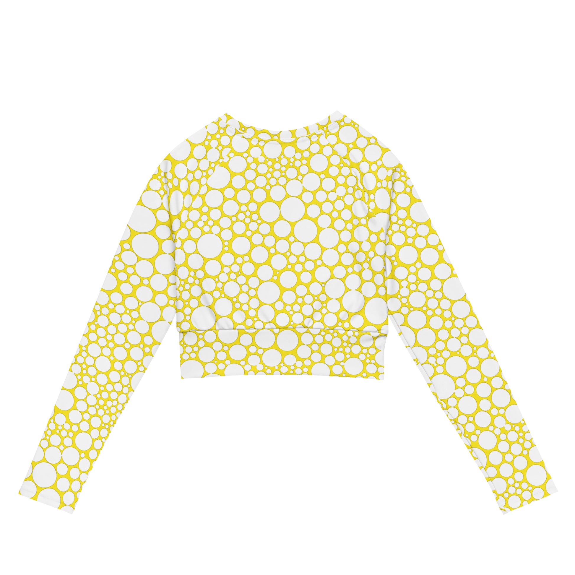 Women's Long-Sleeve Crop Top - White Dots on Yellow