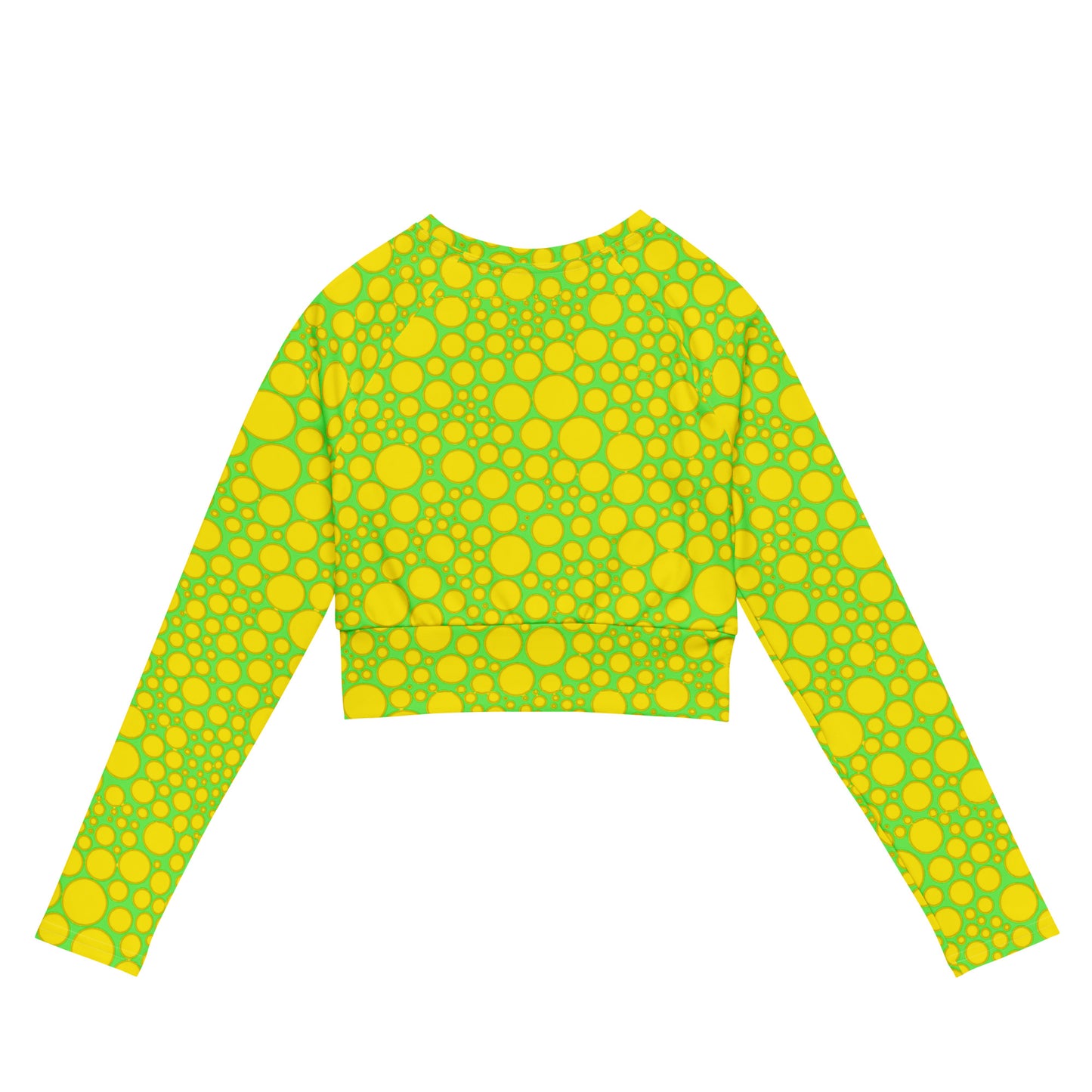 Women's Long-Sleeve Crop Top - Yellow Dots on Green