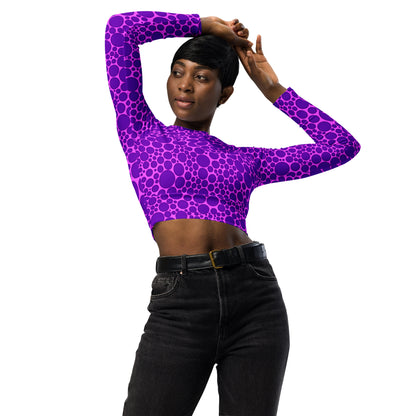 Women's Long-Sleeve Crop Top - Purple Dots on Pink