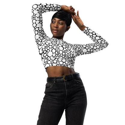 Women's Long-Sleeve Crop Top - White Dots on Black