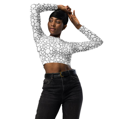 Women's Long-Sleeve Crop Top - White Dots on Gray