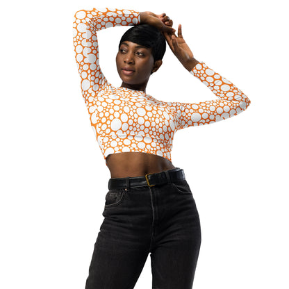 Women's Long-Sleeve Crop Top - White Dots on Orange