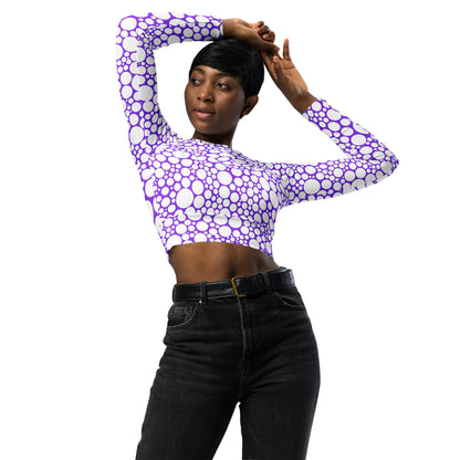 Women's Long-Sleeve Crop Top - White Dots on Purple