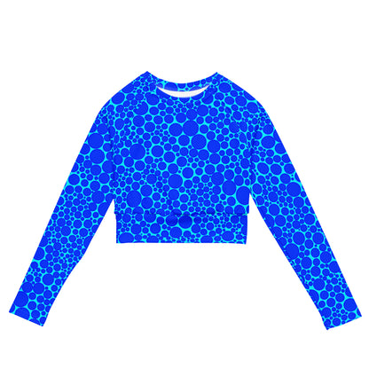 Women's Long-Sleeve Crop Top - Blue Dots on Electric Blue