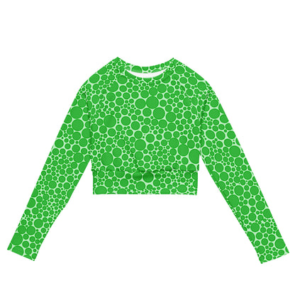 Women's Long-Sleeve Crop Top - Green Dots on Neon Green