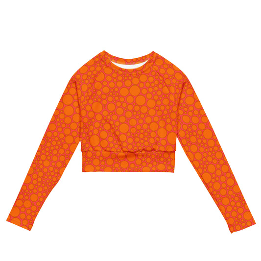 Women's Long-Sleeve Crop Top - Orange Dots on Pink