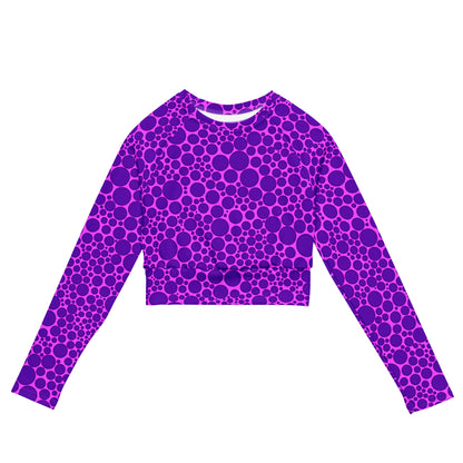 Women's Long-Sleeve Crop Top - Purple Dots on Pink