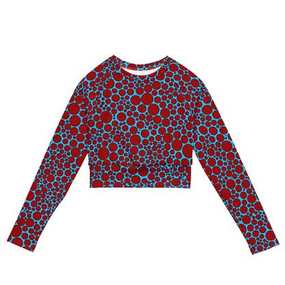 Women's Long-Sleeve Crop Top - Red Dots on Blue