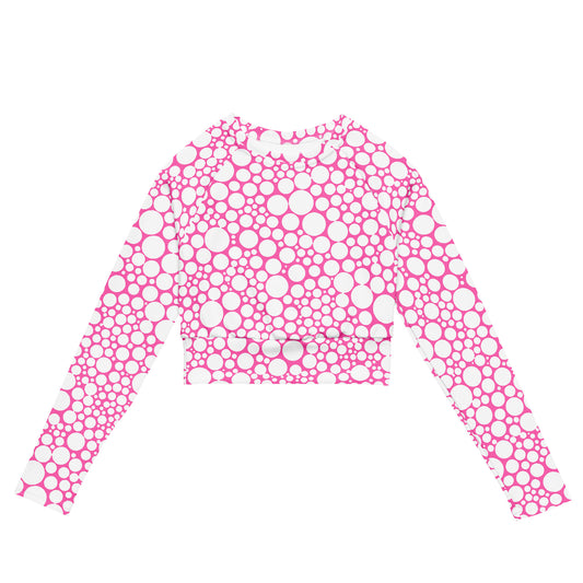 Women's Long-Sleeve Crop Top - White Dots on Bubblegum