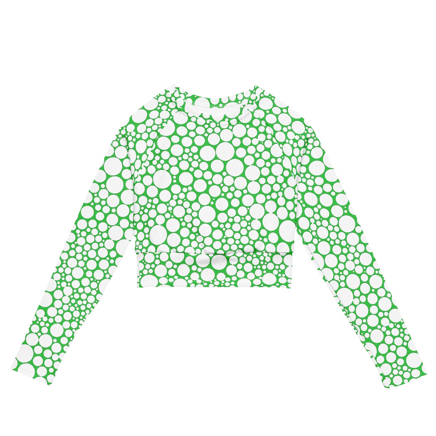 Women's Long-Sleeve Crop Top - White Dots on Forest Green