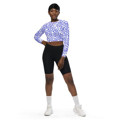 Women's Long-Sleeve Crop Top - White Dots on Midnight Blue